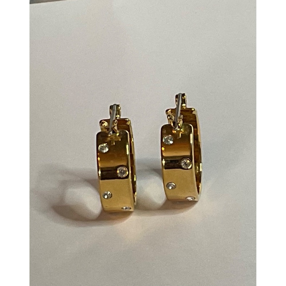 Swarovski Pierced Earrings Gold-Tone Hoops 3/4" Confetti Flush-set Crystals - Picture 5 of 10
